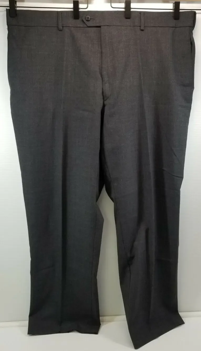 N) Stafford Performance Men's Gray 44 x 30 Classic Fit Flat Front Dress Pants